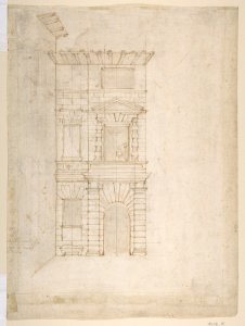Elevation of Giulio Romano's House (recto); the Ruins from the Caelius Aqueduct and Temple of Claudius in Rome (verso) MET DP810760