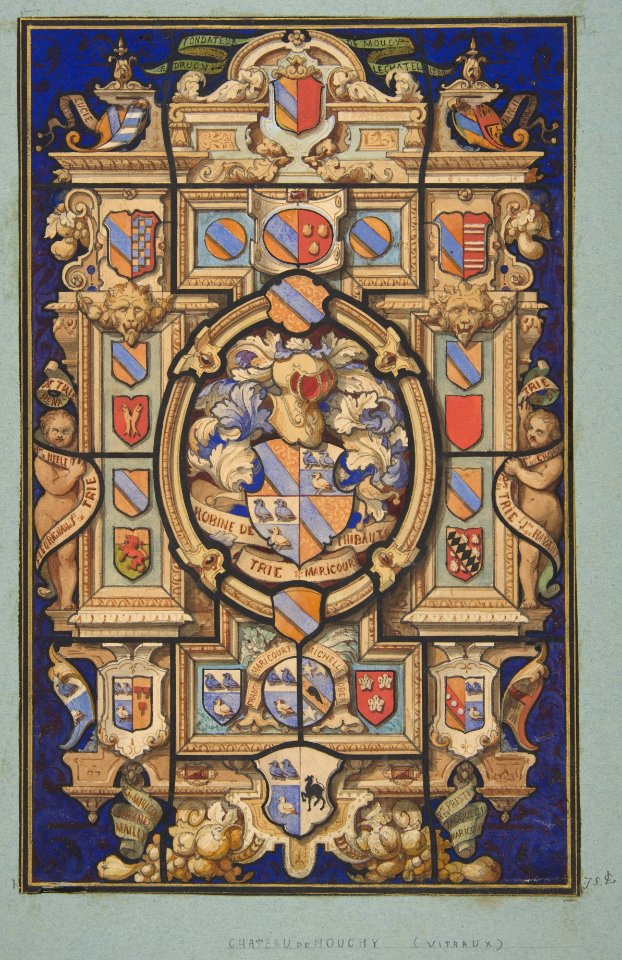 Design for a stained glass window with heraldic designs for the Chateau Mouchy (Oise) MET DP811325