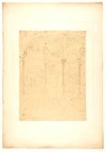 Elevation of the corner of a room decorated with Renaissance-style murals and carved woodwork MET DP811801