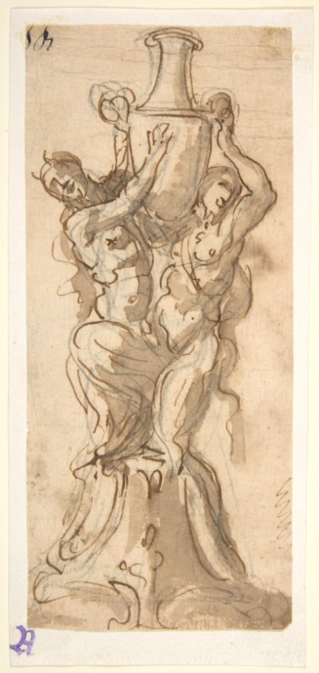Design for a Statue consisting of a Satyr and Satyress Lifting a Vase MET DP809580