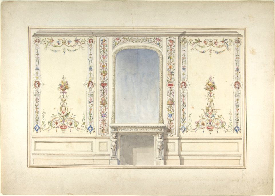 Elevation of Fireplace Wall in an Elizabethan Revival Room MET DP801068