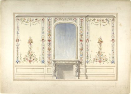 Elevation of Fireplace Wall in an Elizabethan Revival Room MET DP801068