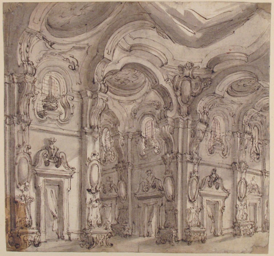 Design for a Stage Set- The Gallery of a Magnificent Palace Decorated with Mirrors. MET 1971.513.59 RECTO