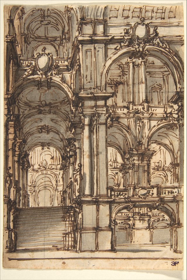 Design for a Stage Set- Stairway and Arcades Leading to a Salone MET DP810771