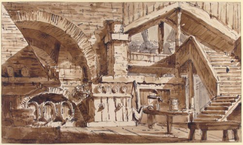 Design for a Stage Set Showing Interior of Rustic Kitchen ("Cucina Rustica") MET 1971.513.70