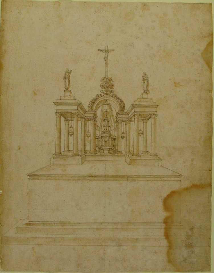 Design for a Tabernacle Surmounted by Christ on the Cross and Praying Figures (the Virgin and Saint John?). MET 66.618.6