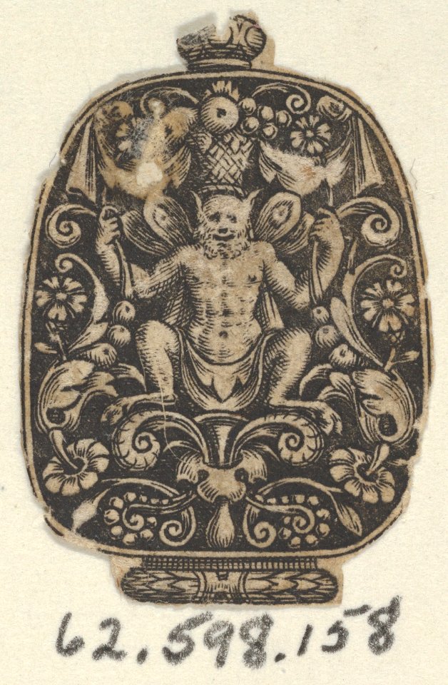Design for a Sword Pommel with a Crouching Satyr, Theodor de Bry, 1592–93