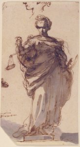 Design for a Statue of Justice with Sketches at Left and Above. MET 49.19.55
