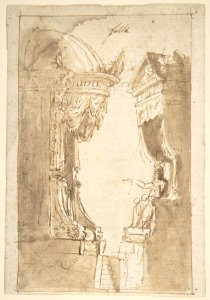 Design for a Stage Set with Two Thrones (Recto); Landscape (Verso) MET DP803775