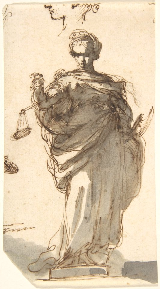 Design for a Statue of Justice with Sketches at Left and Above. MET DP807975