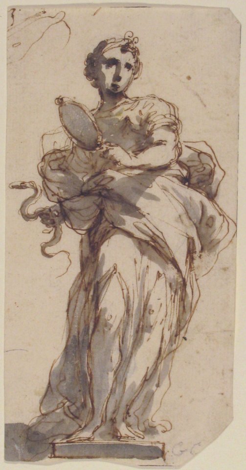 Design for a Statue of Prudence with Sketches at Upper Left Corner. MET 49.19.54