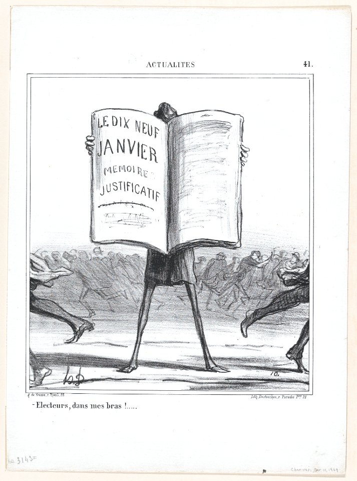Electors, into my arms!..., from 'News of the day,' published in Le Charivari, March 10, 1869 MET DP877781