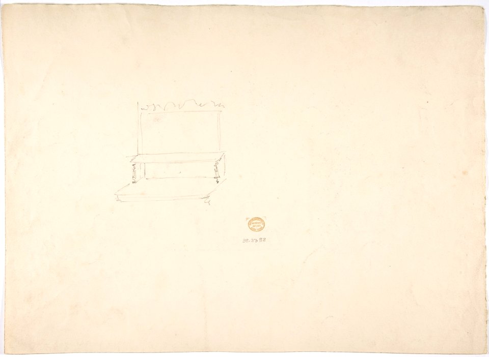 Design for a Suite of Furniture, A Double-sided Sofa, Two Chairs and Two Armchairs (Verso- sketch for shelves and a mirror) MET DP807182