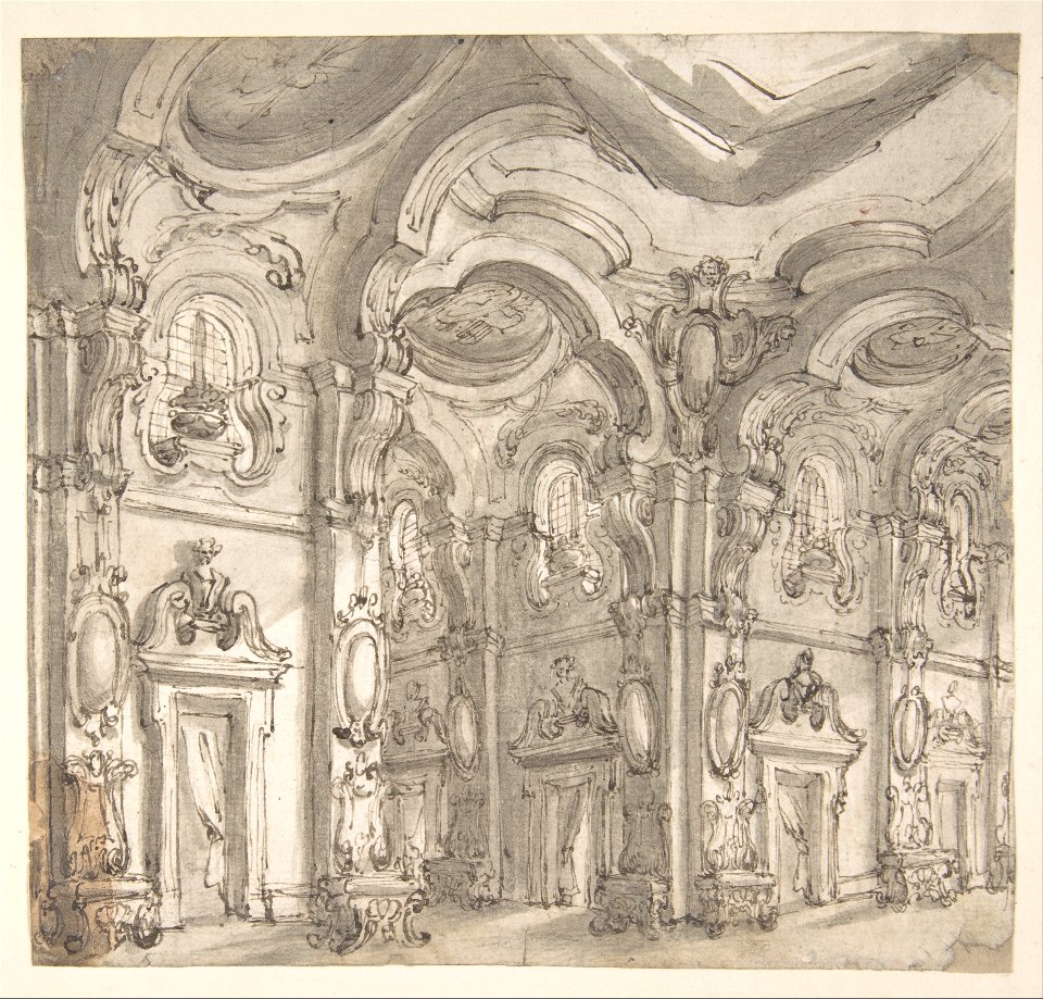 Design for a Stage Set- The Gallery of a Magnificent Palace Decorated with Mirrors. MET DP807882