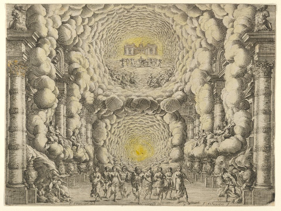 Design for a theater set created by Giacomo Torelli da Fano for the ballet 'Les Noces de Thétis', from 'Décorations et machines aprestées aux nopces de Tétis, Ballet Royal' MET DP855549