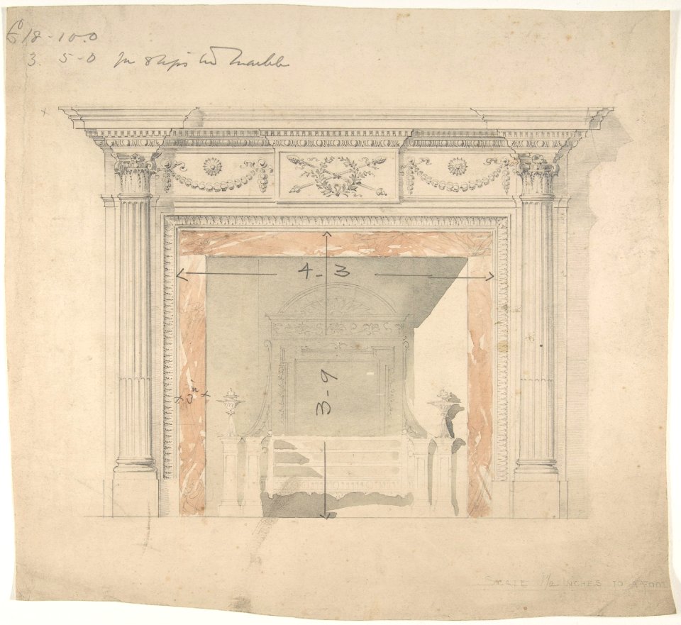 Design for an Adam-style Mantel, with a Marble Surround and Iron Firebox MET DP806989