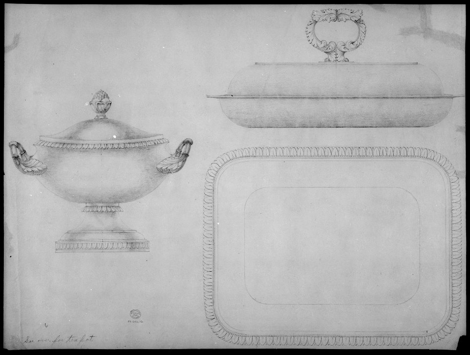 Design for a tea-pot, verso- design for a covered dish and bowl MET MM60836