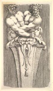 Design for a Term with Two Bacchic Figures, from- Curieuses recherches de plusieurs beaus morceaus d'ornemens antiques et modernes (...) MET DP829059