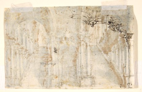 Design for a Stage Set- Double Stairway Pierced by an Arcade (recto); Slight Sketch (verso) MET DP810775