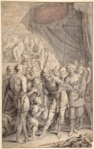 Design for a Title Page- A General and His Army Looking at a Map. MET DP802078