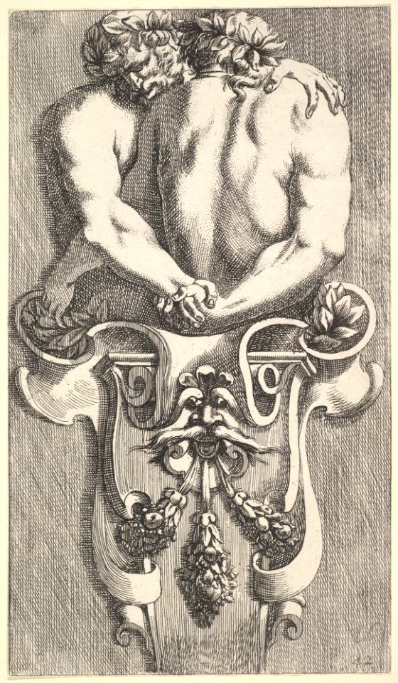 Design for a Term with Two Embracing Satyrs, from- Curieuses recherches de plusieurs beaus morceaus d'ornemens antiques et modernes (...) MET DP829058