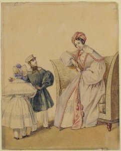 Fashion Drawing with a Woman Seated in a Chair with a Boy and Girl MET 65.646.10