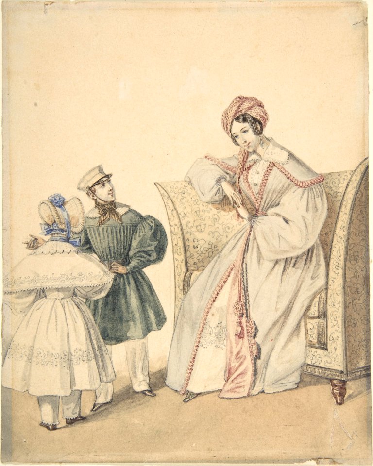 Fashion Drawing with a Woman Seated in a Chair with a Boy and Girl MET DP807768