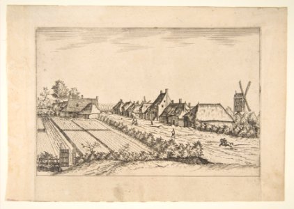 Fields with a Village Road with Post Mill, from the series The Small Landscapes (Multifariarum Casularum) MET DP818234
