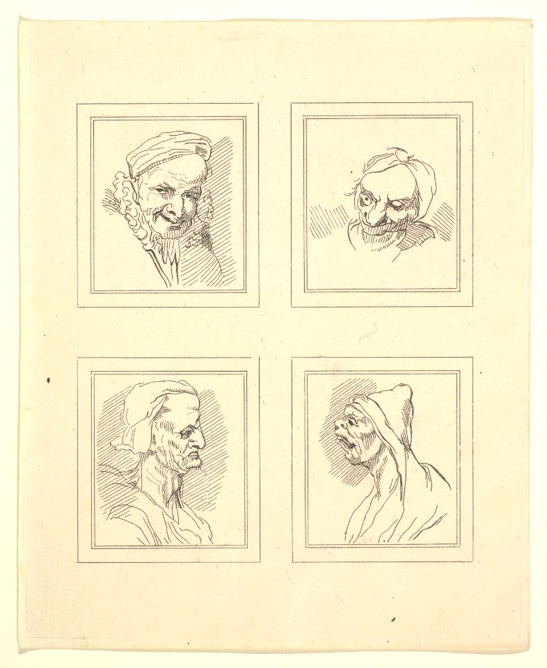 Four Heads (from Characaturas by Leonardo da Vinci, from Drawings by Wincelslaus Hollar, out of the Portland Museum) MET DP824111