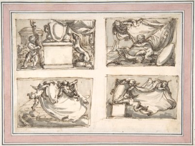 Four Sketches of Putti Hanging Coat of Arms MET DP810385
