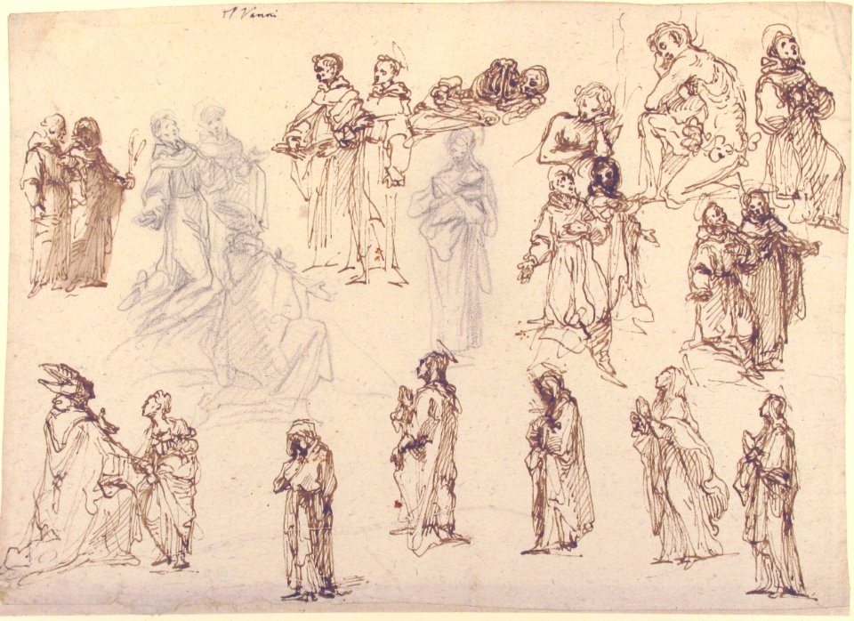 Figure Studies- Standing and Kneeling Clerics and Religious, Adam and Eve, and a Reclining Skeleton MET 66.93.4
