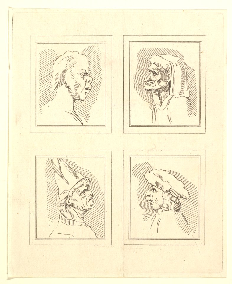Four Heads (from Characaturas by Leonardo da Vinci, from Drawings by Wincelslaus Hollar, out of the Portland Museum) MET DP824115