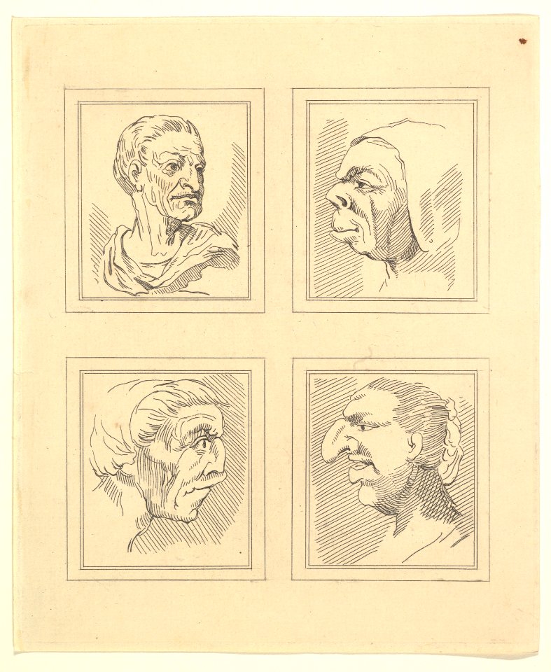 Four Heads (from Characaturas by Leonardo da Vinci, from Drawings by Wincelslaus Hollar, out of the Portland Museum) MET DP824108