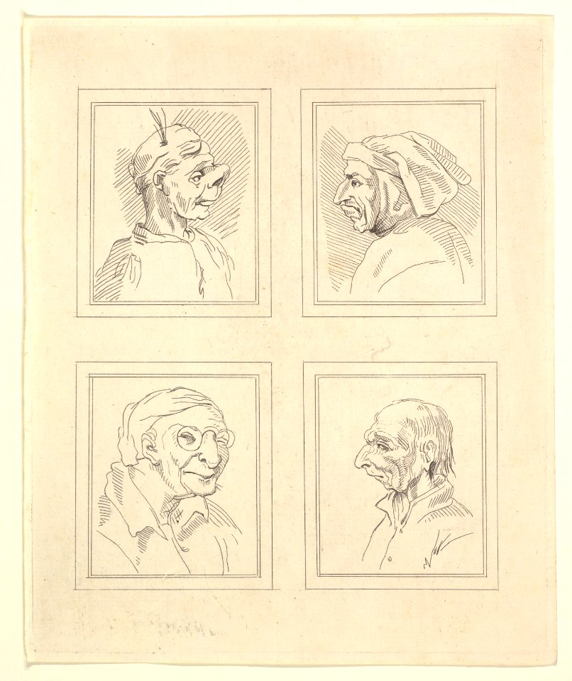 Four Heads (from Characaturas by Leonardo da Vinci, from Drawings by Wincelslaus Hollar, out of the Portland Museum) MET DP824117