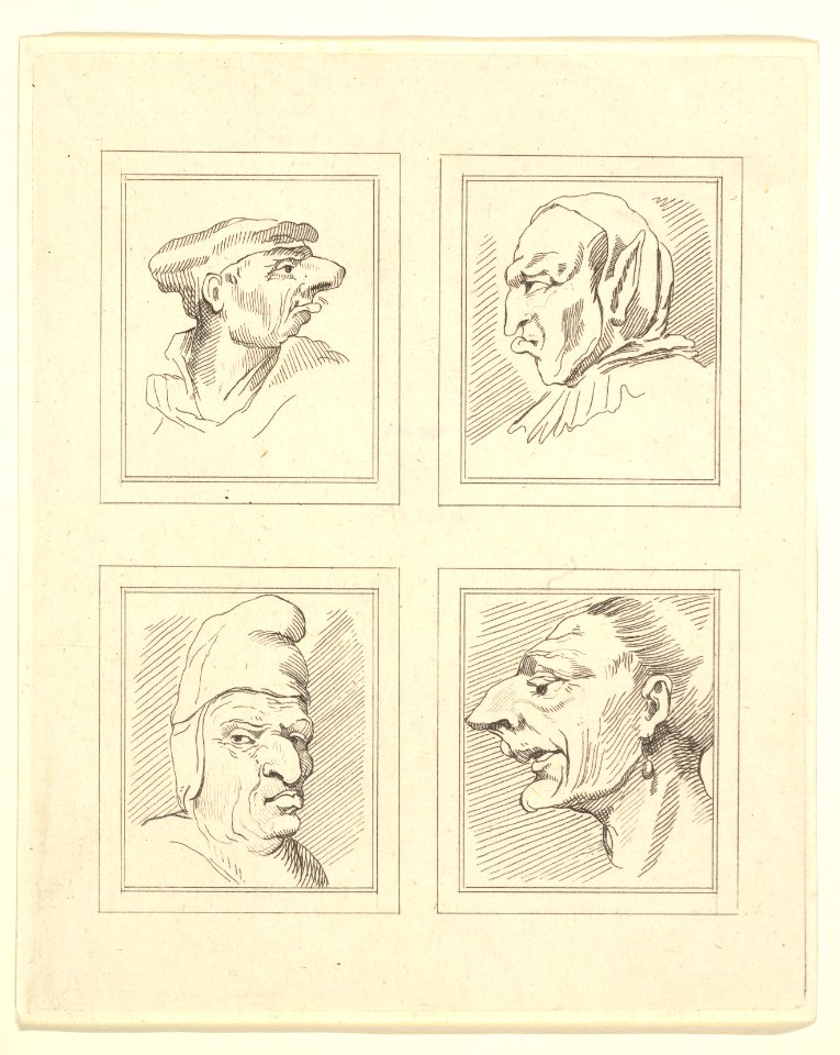 Four Heads (from Characaturas by Leonardo da Vinci, from Drawings by Wincelslaus Hollar, out of the Portland Museum) MET DP824107