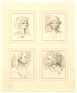 Four Heads (from Characaturas by Leonardo da Vinci, from Drawings by Wincelslaus Hollar, out of the Portland Museum) MET DP824103