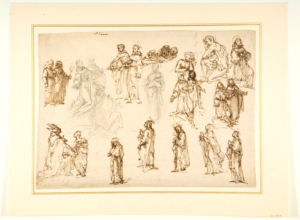 Figure Studies- Standing and Kneeling Clerics and Religious, Adam and Eve, and a Reclining Skeleton MET DP812200