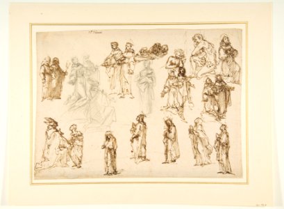 Figure Studies- Standing and Kneeling Clerics and Religious, Adam and Eve, and a Reclining Skeleton MET DP812200