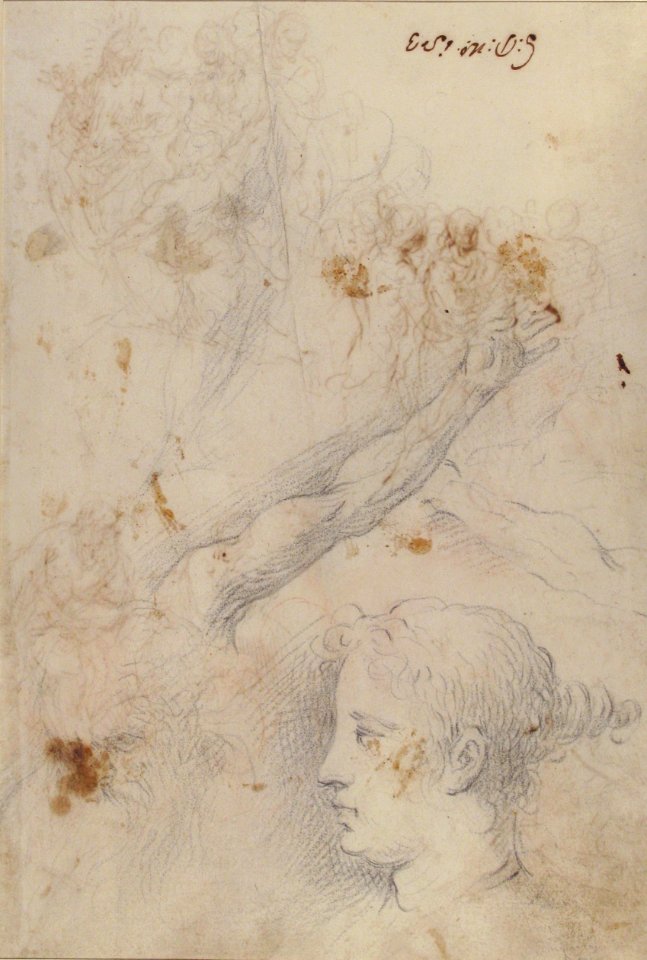 Figure Studies- The Arrest of Christ?, Christ and the Canaanite Woman, Seated Male Figures, and Head of a Child (recto); Studies of an Arm, and of the Heads of an Old Man and Young Woman (verso) MET 65.138 VERSO