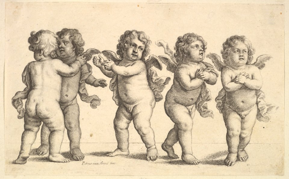 Four cherubs and a small boy standing MET DP823154