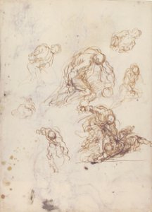 Figure Studies- Seated Female Holding a Book, Two Heads of Bearded Men, Seated Male Nude, and Four Sketches for Christ Judging (recto); Studies for Cain Slaying Abel (verso) MET 1972.118.263 VERSO