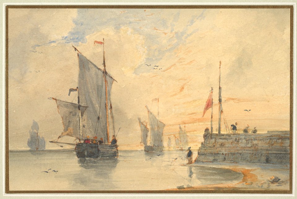 Fishing Luggers (Chasse-marée) making sail, off Calais MET DP821996
