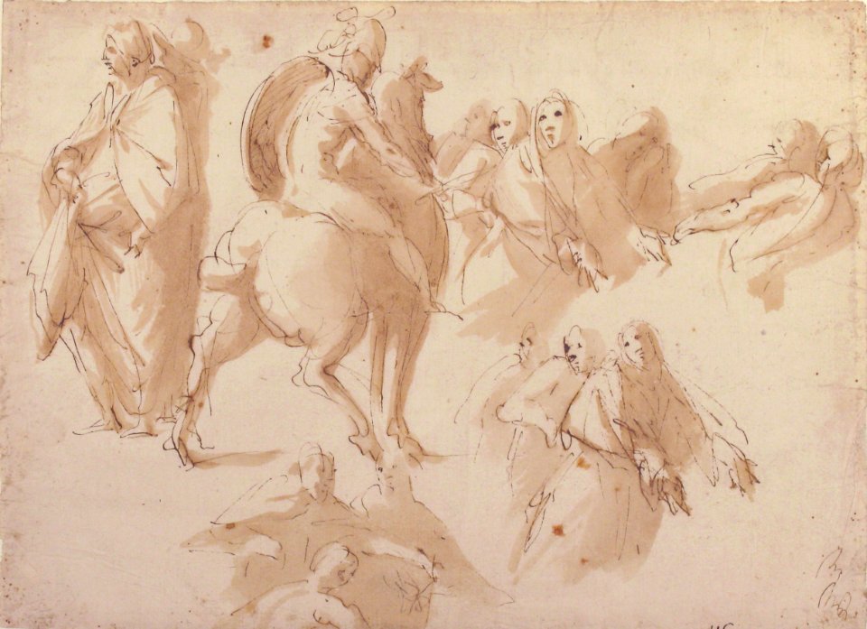 Figure Studies- Warrior on Horseback, and Groups of Standing Female Figures MET 1970.101.8