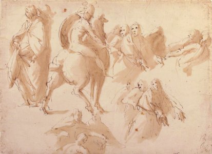 Figure Studies- Warrior on Horseback, and Groups of Standing Female Figures MET 1970.101.8