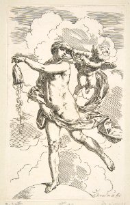 Fortune standing on a globe emptying a purse of coins MET DP816958