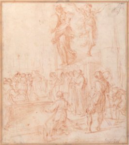 Figure Studies- Woman holding a Shield, a Dancing Female, and a Priest Supported at an Altar before a Group of Onlookers MET 80.3.320