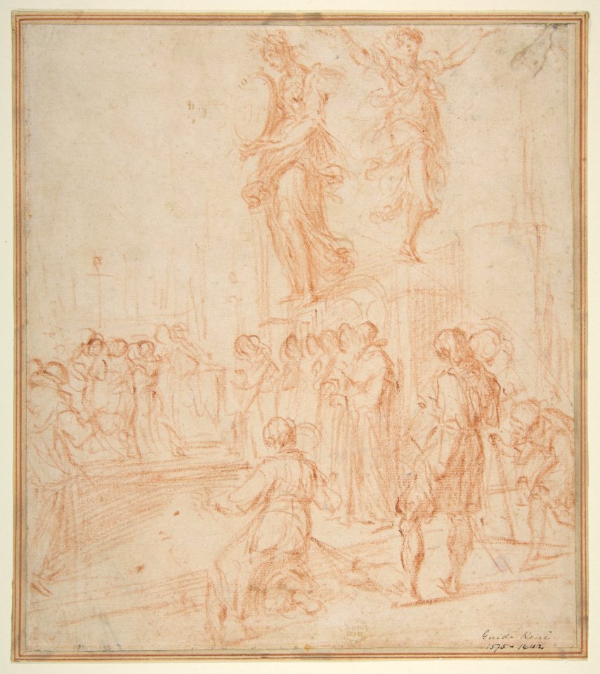 Figure Studies- Woman holding a Shield, a Dancing Female, and a Priest Supported at an Altar before a Group of Onlookers MET DP811169