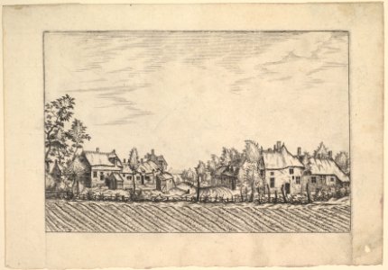 Farms, ploughed field in the foreground from Praediorum villarum et rusticarum casularum icones elenoantissimae ad vivum in apre deformatae MET DP825671