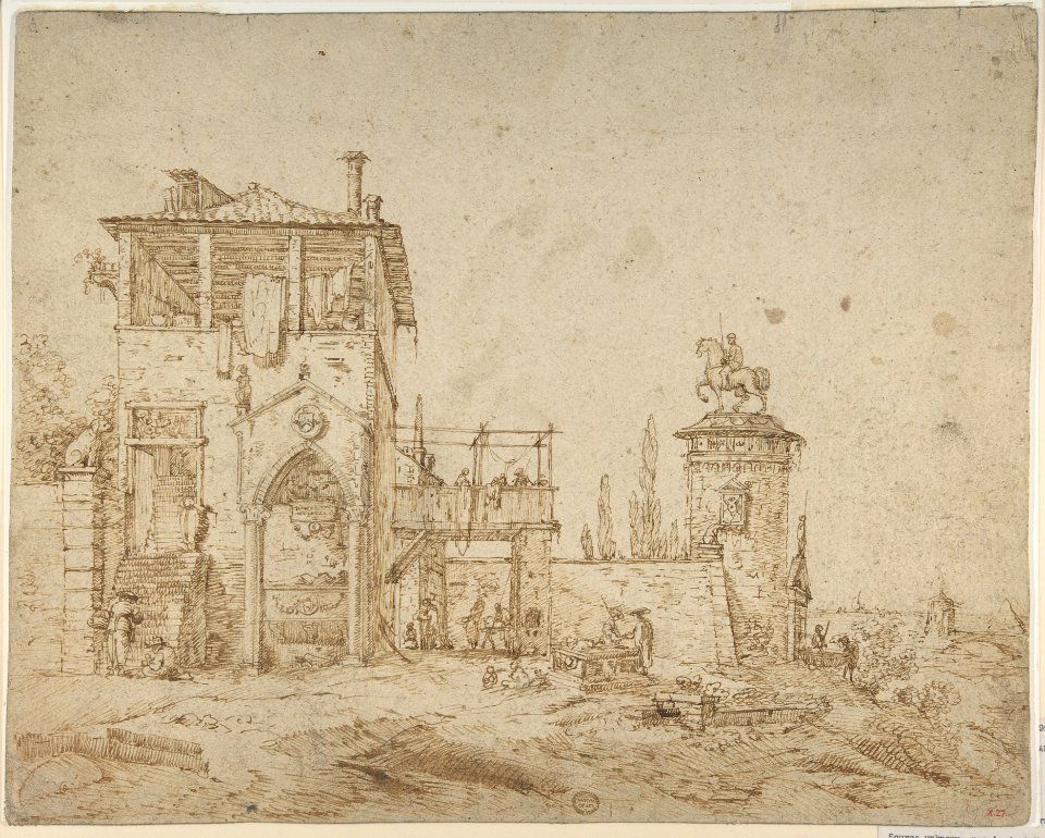Fanciful Landscape (Landscape with Villa Building and Equestrian Monument) MET DP801289