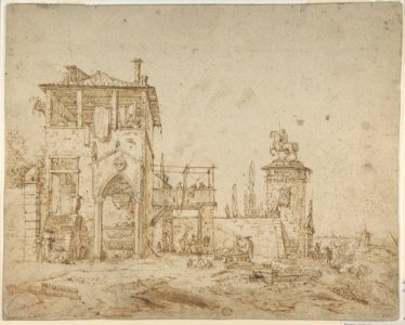 Fanciful Landscape (Landscape with Villa Building and Equestrian Monument) MET DP801289